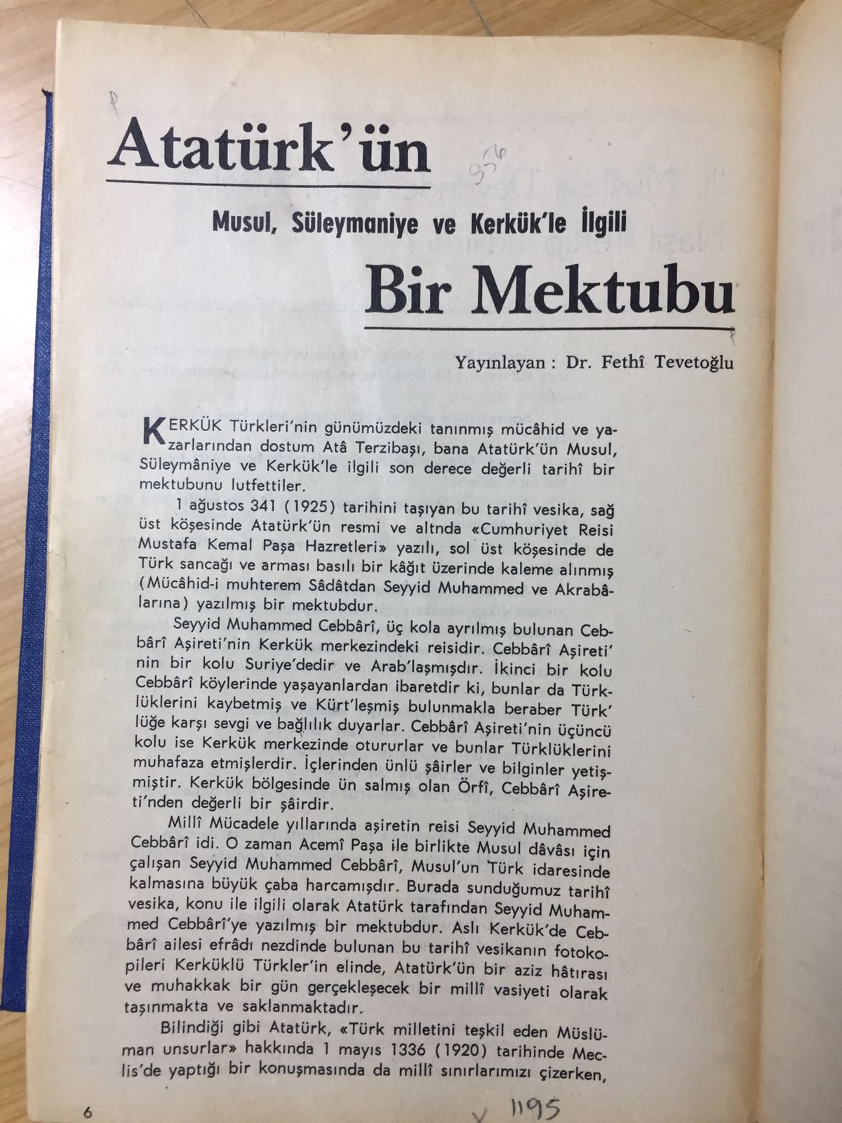 Atatürk'ün Kerkük-Musul mektubu